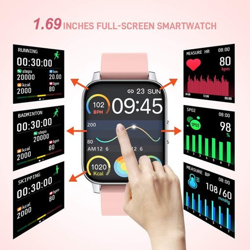 Smart Watch for Women and Men - 1.69 Inch Touch Screen Fitness Tracker Watch - IP67 Waterproof Smartwatch with Heart Rate and Sleep Monitor - Step Counter Sport Running Watch for Android and iOS (Pink)