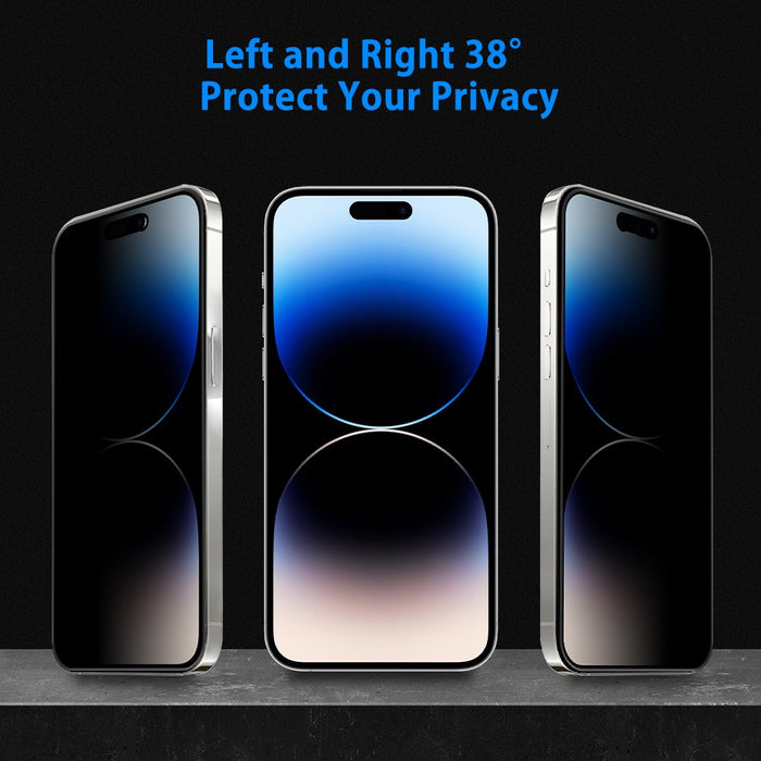 Anti-Scratch 9H Tempered Glass Screen Protector + Camera Lens Protector for iPhone 14 Pro - [2 + 2 Pack] Privacy Screen Guards