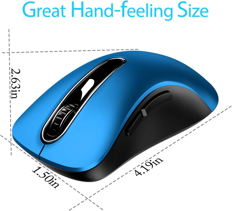 2.4G Portable Wireless Mouse - 1200 DPI Mobile Optical Cordless Mice with USB Receiver for Computer, Laptop, PC, Desktop, MacBook - 5 Buttons, Blue