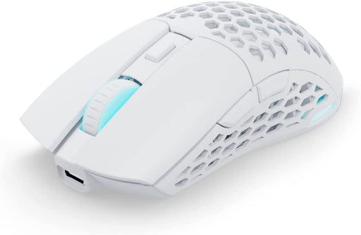 Ultra Custom Symm 2 Wireless Gaming Mouse - Flawless Pro Grade 3370 Optical Sensor - Flexible Paracord Cable - 100% PTFE Skates - Honeycomb Sides, White