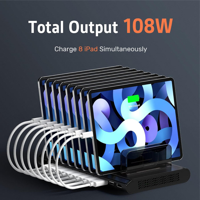 PowerHub Pro iPad Charging Station - 108W 10-Port Phone Docking Station & Organizer with Adjustable Dividers - Multi-Device USB Charger Dock for iPhone, Samsung Galaxy, Cell Phone, Apple, Tablet, and More