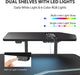 Gaming Desk - Standing Desk with Keyboard Tray - 72" Wing-Shaped Music Studio Desk Electric Adjustable Height Sit Stand Desk with LED Shelves - Ideal for Gaming, Recording, Live Streaming, with Slot Design