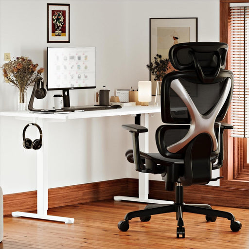 Ergonomic Office Chair - Mesh Desk Chair with Lumbar Support, Adjustable 3D Arms, Reclining, Headrest & Large Seat - Big and Tall Ergonomic Chair for Home Office Work (Grey)