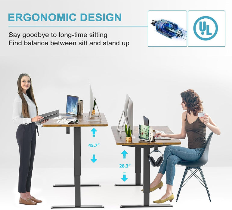 Electric Standing Desk - Height Adjustable Desk 55X28 Inches - Ergonomic Home Office Sit Stand Up Desk with Memory Preset Controller - Black Frame/Rustic Brown Top
