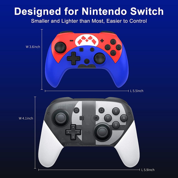 Wireless Controller for Switch/Switch Lite/Switch OLED - Remote Controller with Turbo, Motion, Vibration Function, Wake-Up - Blue & Red