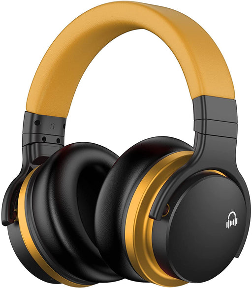 E7 Active Noise Cancelling Bluetooth Headphones - Wireless Over-Ear Headphones with Microphone, Deep Bass, Comfortable Protein Earpads, 30 Hours Playtime for Travel/Work - Vibrant Yellow