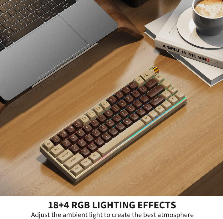 60 Percent Wireless Mechanical Keyboard - Gateron G Pro 3.0 Yellow Switch - Hot Swappable Wired/Bluetooth/2.4G Wireless Keyboard with RGB Light for Windows & Mac - PBT Keycaps, Lava Brown