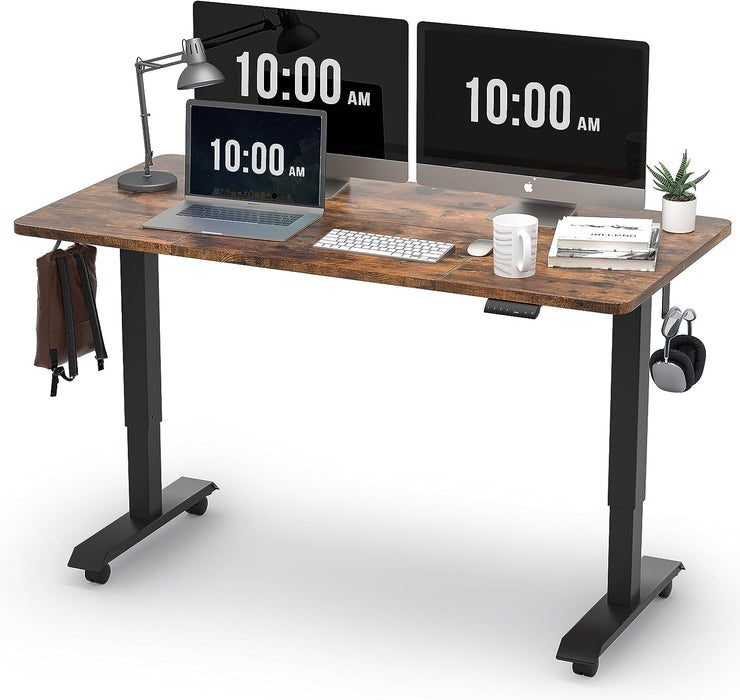 Electric Standing Desk - Height Adjustable Desk 55X28 Inches - Ergonomic Home Office Sit Stand Up Desk with Memory Preset Controller - Black Frame/Rustic Brown Top