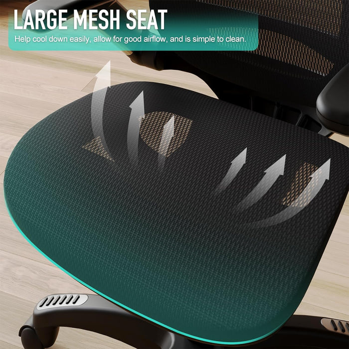 Ergonomic Office Chair - Mesh Desk Chair with Lumbar Support and Adjustable Flip-Up Arms, Soft Wide Seat, 90-120° Tilt, High Back - Swivel Task Chair for Home Ergonomic Chairs - Easy to Assemble