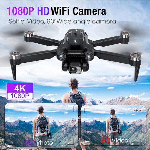 LH-X77PRO Drone with 4K and 1080P Camera, Foldable RC Quadcopter for Adults and Beginners - Black
