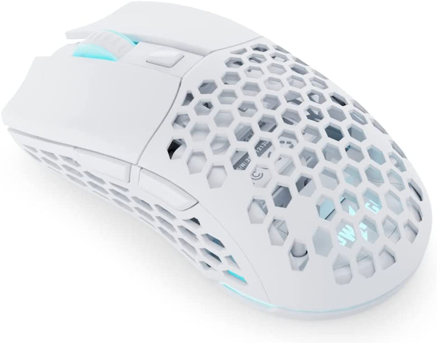 Ultra Custom Symm 2 Wireless Gaming Mouse - Flawless Pro Grade 3370 Optical Sensor - Flexible Paracord Cable - 100% PTFE Skates - Honeycomb Sides, White