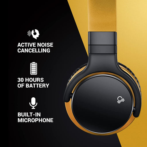 E7 Active Noise Cancelling Bluetooth Headphones - Wireless Over-Ear Headphones with Microphone, Deep Bass, Comfortable Protein Earpads, 30 Hours Playtime for Travel/Work - Vibrant Yellow