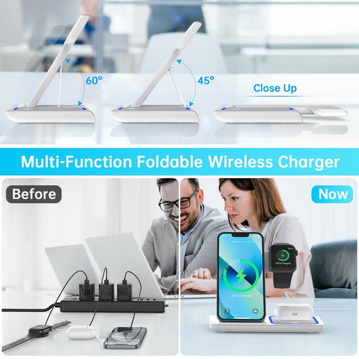 2023 Upgraded Wireless Charging Station: 18W 3-in-1 Charger Dock Stand for iWatch Series 8/7/6/SE/5/4/3/2, Compatible with iPhone 15/14/13/12/11 Pro/Xs/Xr, Samsung, and AirPods - Fast Charging Solution