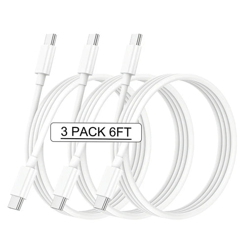 PowerFlex iPhone 15 Charger - 3 Pack of 6ft USB-C to USB-C Charging Cables, 60W Charger Cord for iPhone 15, iPad, MacBook, Samsung Galaxy - Perfect Length in Elegant White