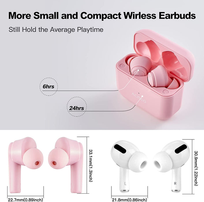 Wireless Earbuds, Airbuds (2021 Launched) - Bluetooth TWS Earbuds with 24 Hours Playtime - More Compact Wireless Earbuds for Android and iPhone - IPX7 Rating Waterproof Earbuds (Pink)