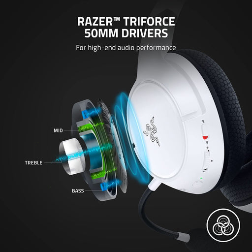 Kaira Wireless Gaming Headset for Xbox Series X|S, Xbox One: Triforce Titanium 50mm Drivers, Cardioid Mic, Breathable Memory Foam Ear Cushions, EQ Pairing Button, Windows Sonic - White