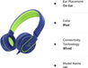 I36 Kids Headphones - Foldable & Adjustable On-Ear Headphones for Children, Girls, Boys, and Teens - 3.5mm Jack Compatible with Cellphones, Computers, Kindles, MP3/4 Players, School Tablets - Blue/Green