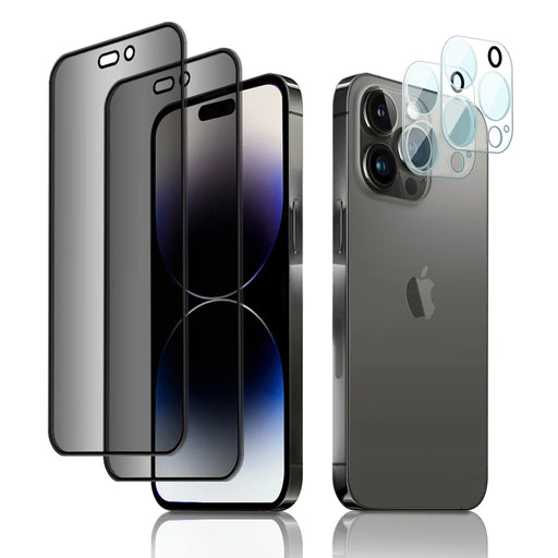 Privacy Screen Protector + Camera Lens Protector for iPhone 14 Series - [2 + 2 Pack] Anti-Scratch 9H Tempered Glass Film