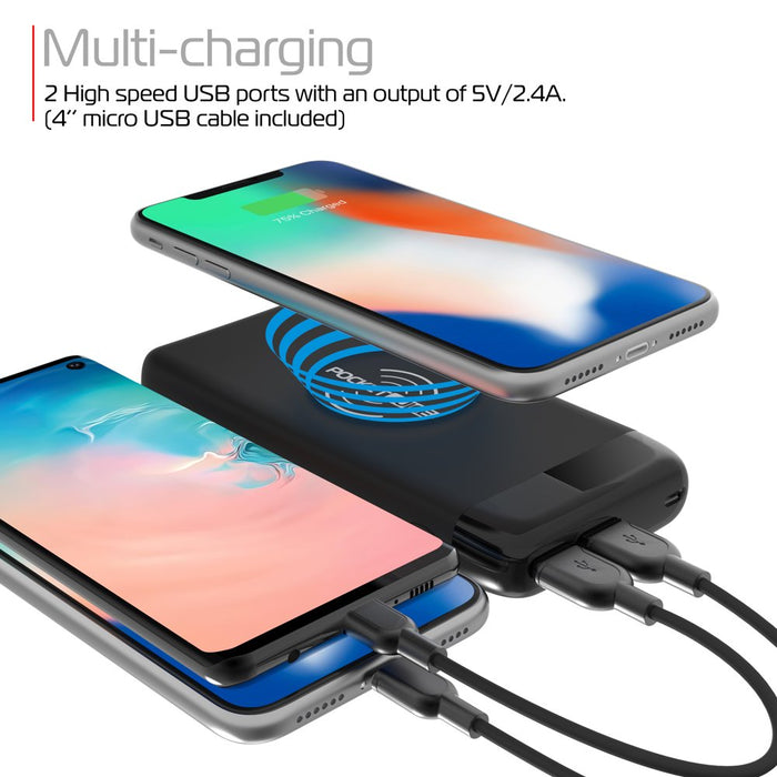 PowerFlow 8K: Qi Wireless Portable Charger - 8,000mAh Battery Power Bank with Dual-USB Ports for Ultimate Versatility