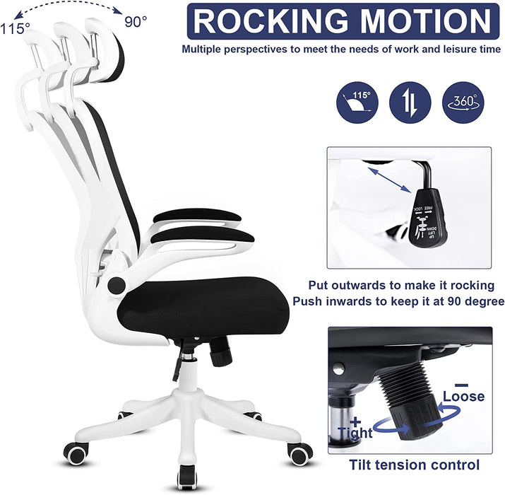 Office Chair - Ergonomic Desk Chair - Computer Chair - Mesh Computer Chair with Adjustable Headrest and Lumbar Support - Home Office Chair in White: Comfort and Support for Your Work Space