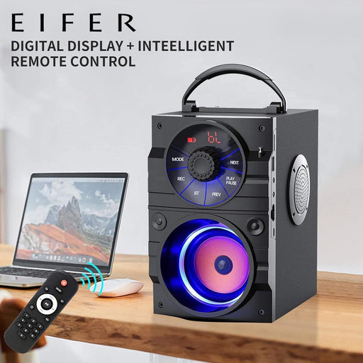 Ultimate Party Beats: Portable Bluetooth Speaker with Subwoofer, Heavy Bass, Wireless Connectivity, FM Radio, Remote Control, and LCD Display - Perfect for Outdoor/Indoor, Home, Phone, PC