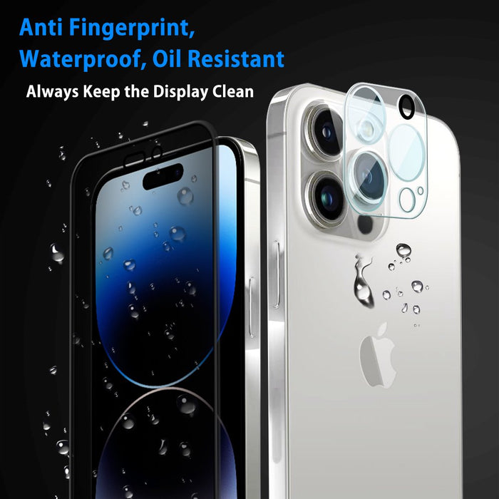 Anti-Scratch 9H Tempered Glass Screen Protector + Camera Lens Protector for iPhone 14 Pro - [2 + 2 Pack] Privacy Screen Guards
