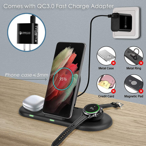 3 in 1 Wireless Charging Station for Samsung Galaxy S23 Ultra/S23/S23+/Z Fold 5/Z Flip5/Z Fold 3/S22/S21/S20, Samsung Watch Charger for Galaxy Watch 6 Classic/6/5 Pro/4/3/Active 2, Galaxy Buds2 Pro - Streamlined Charging Hub for Your Samsung Ecosystem