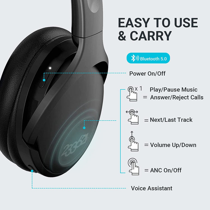 Hush Active Noise Cancelling Headphones with Microphone - [100 Hrs Playtime] Wireless Over Ear ANC Headphones, Bluetooth Connectivity, Custom App for Comfort Fit, Ideal for Home Office - Berry