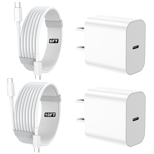SwiftCharge iPhone 15 Charger - 2 Pack 30W PD Adapter Wall Fast Charger with 6ft & 10ft USB-C to C Cable for iPhone 15, iPad, MacBook, Samsung