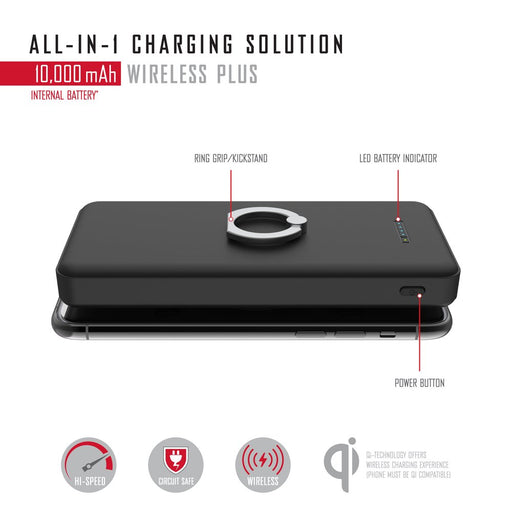 PowerHub 10K Plus: Ultimate 3-in-1 10,000mAh Portable Charger with High-Speed Wireless Charging - Sleek Black Edition